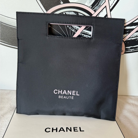 CHANEL Handbags - CHANEL Beauty Cosmetic Black Mini Tote Bag